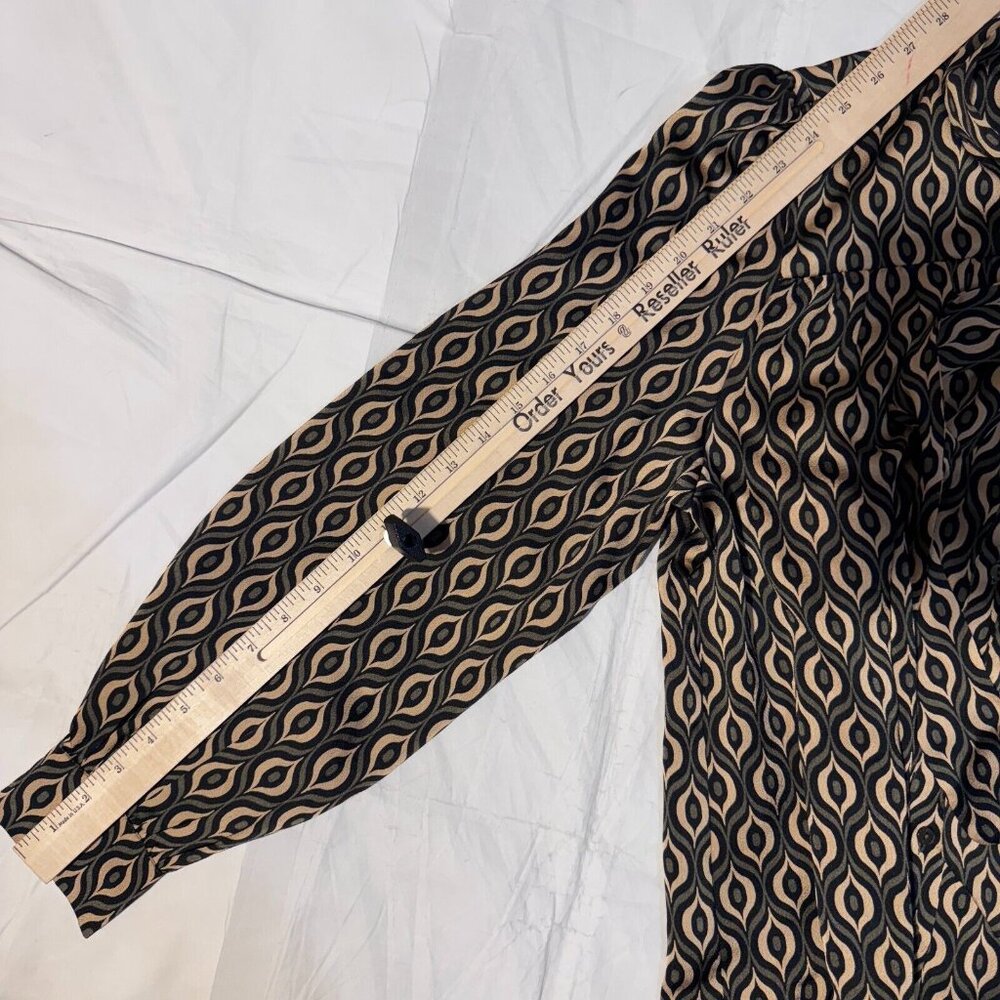 Apricot Boutique Bow Blouse Size M NWT Flowy Geometric Pattern Button Up Shirt - Picture 5 of 6